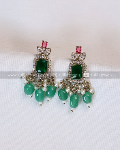 Designer Emerald & Ruby Stone Necklace with Earring