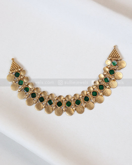 3853 - Sullie Basic - Green Stone Coin Necklace with Stud