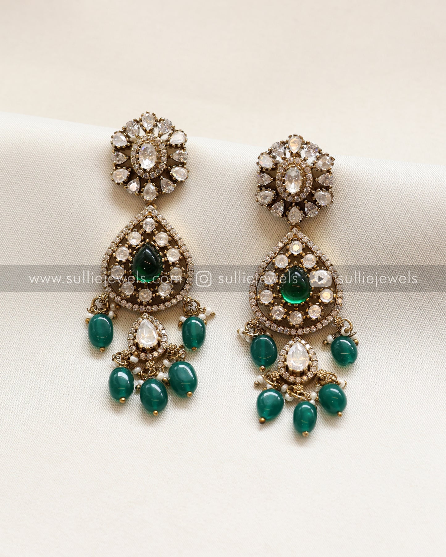 Premium Polki Green Heavy Choker / Necklace with Earrings