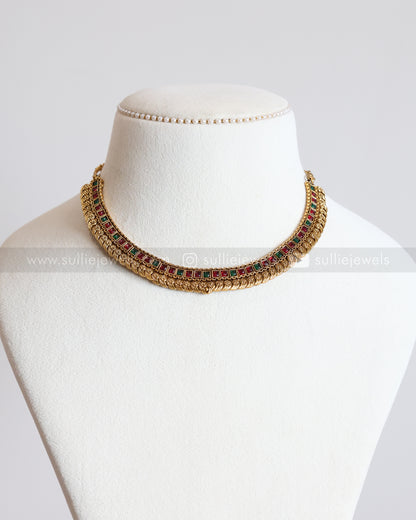 3830 - Sullie Basic - Ruby Green Ethnic Necklace with Stud