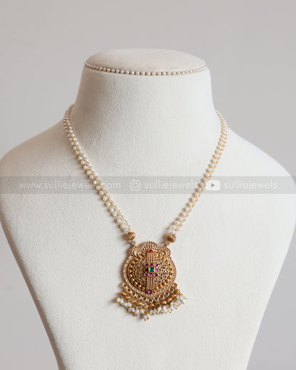 6069 - Sullie Basic - Floral Gold & Pearl Pendant Set with Stud