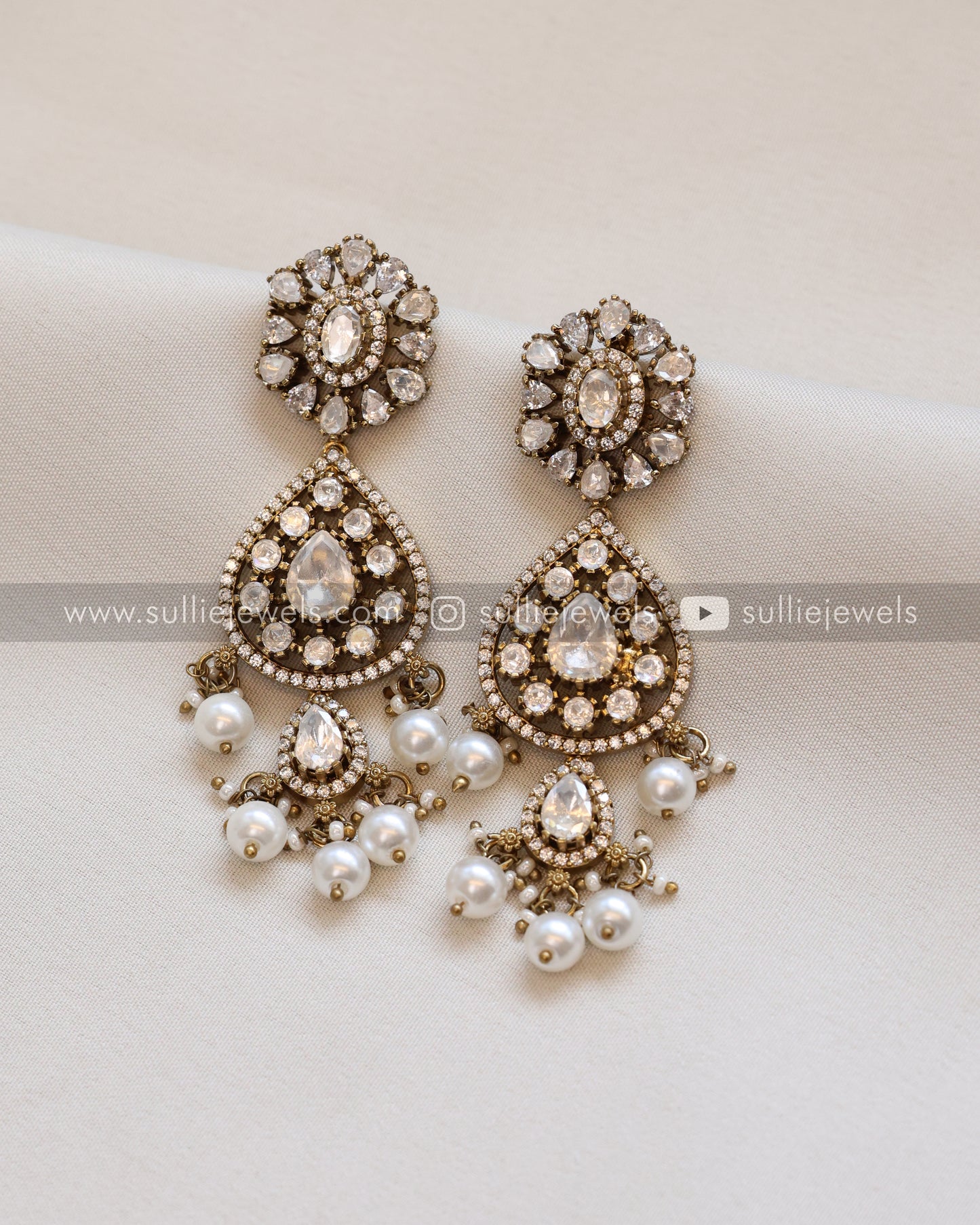 Premium Polki White Heavy Choker / Necklace with Earrings