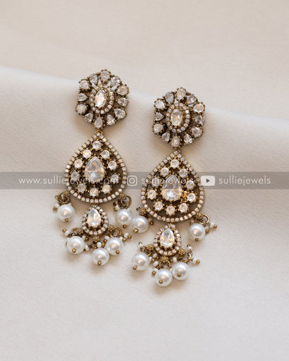 Premium Polki White Heavy Choker / Necklace with Earrings