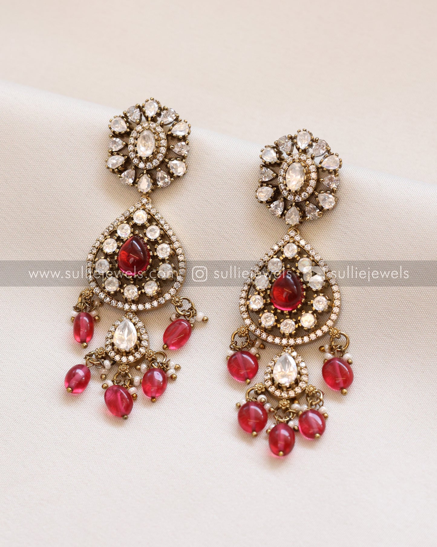 Premium Polki Ruby Heavy Choker / Necklace with Earrings