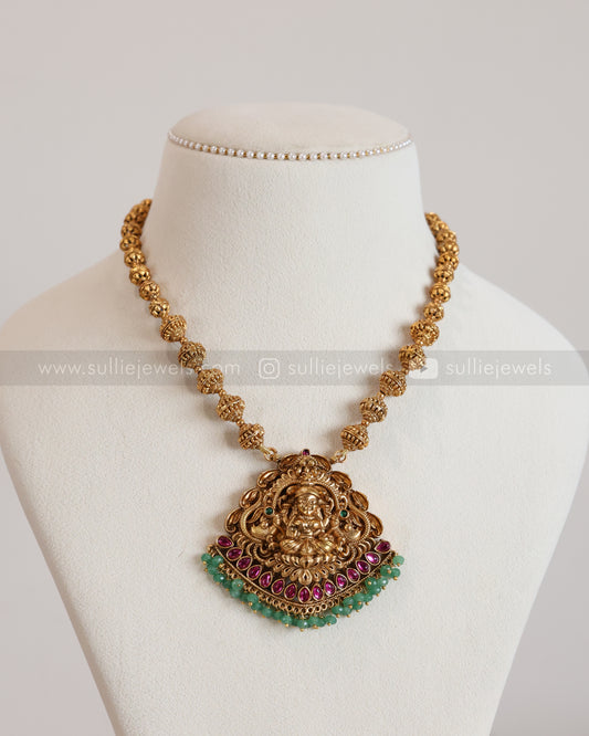 6064 - Sullie Basic - Goddess Pink Stone Mint Beads Ball Chain Pendant with Jhumka