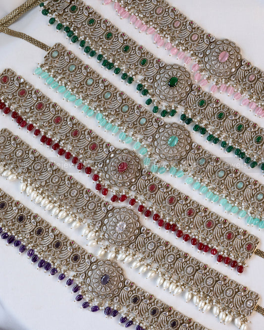 Peacock Design Victorian Stone Premium Hipchain - 6 colours