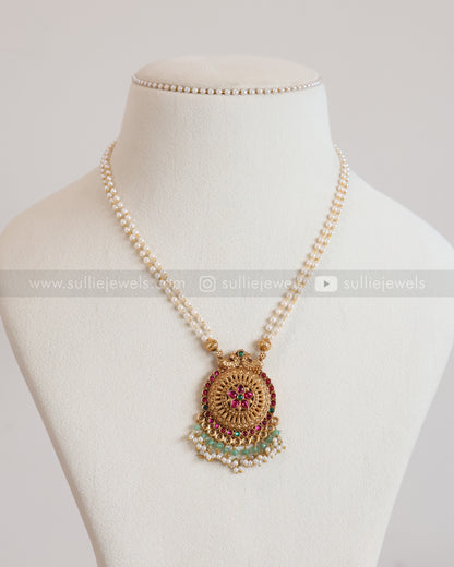 6070 - Sullie Basic - Floral Gold & Mint Beads Pendant Set with Stud