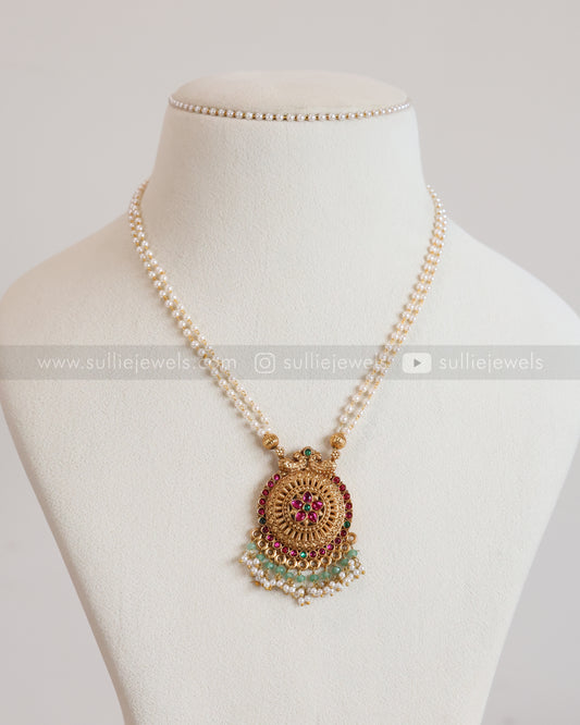 6070 - Sullie Basic - Floral Gold & Mint Beads Pendant Set with Stud