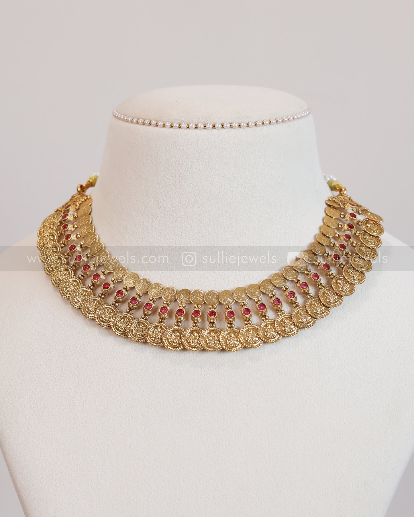 3686 - Sullie Basic Double Layer Ruby Coin Necklace with Stud