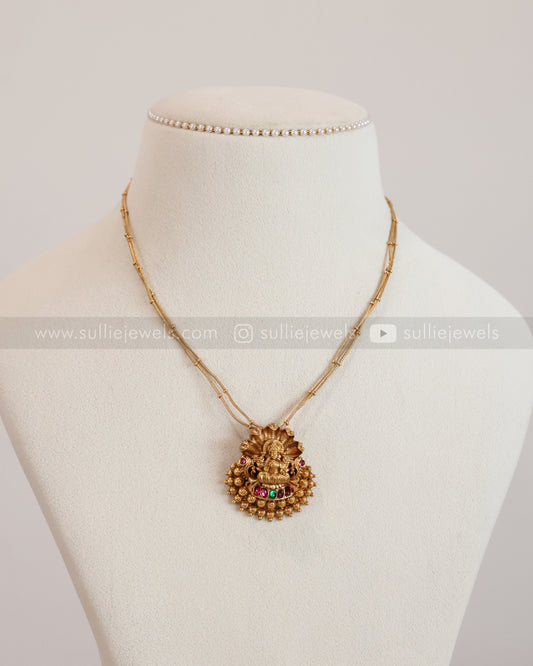 6066 - Sullie Basic - 3D Naga Lakshmi Golden Double Chain Pendant with Studs
