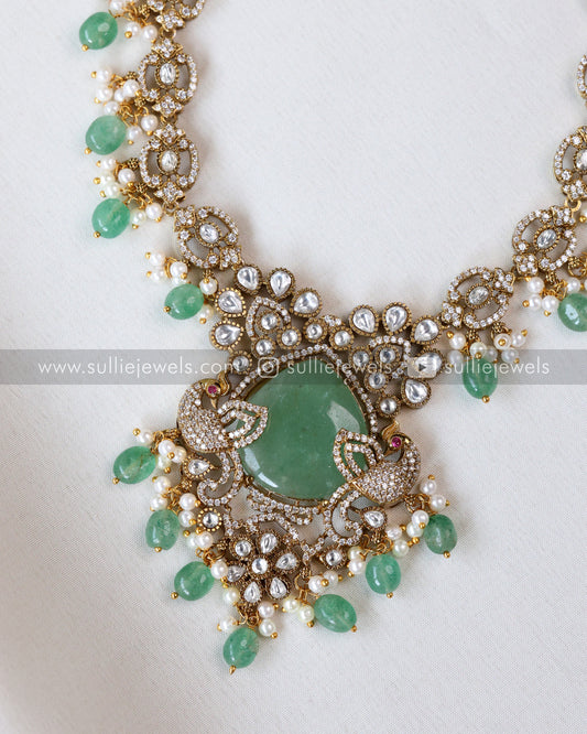 Mint Premium Stone Victorian Necklace with Earring - Mint Beads