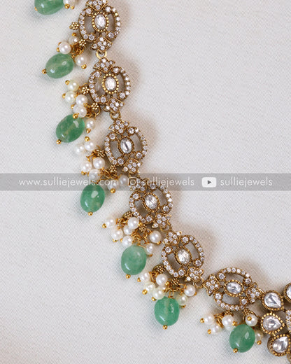 Mint Premium Stone Victorian Necklace with Earring - Mint Beads