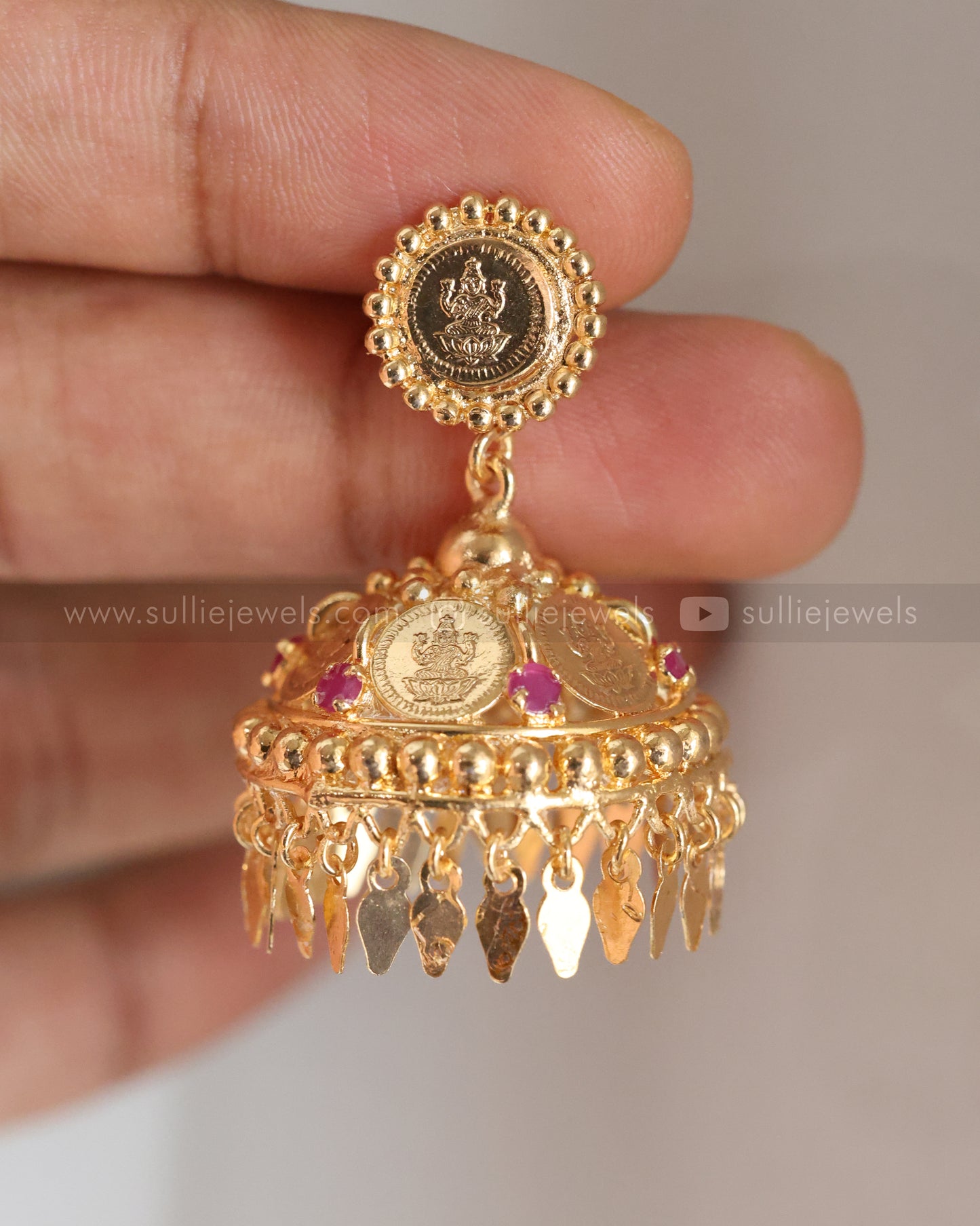 E1257 - Traditional Gold Plated Coin Elakkathali Jhumka