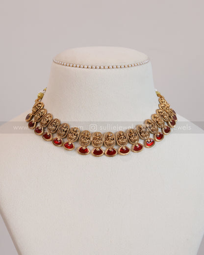 3695 - Sullie Basic Lakshmi Meenakari Ruby Necklace with Stud