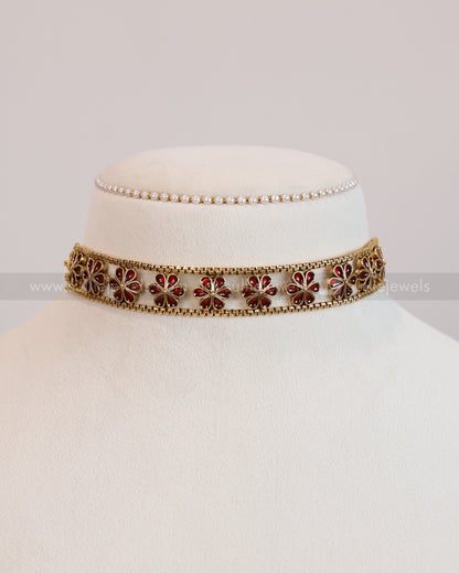2122 - Sullie Basic Ruby Flower Choker with Stud