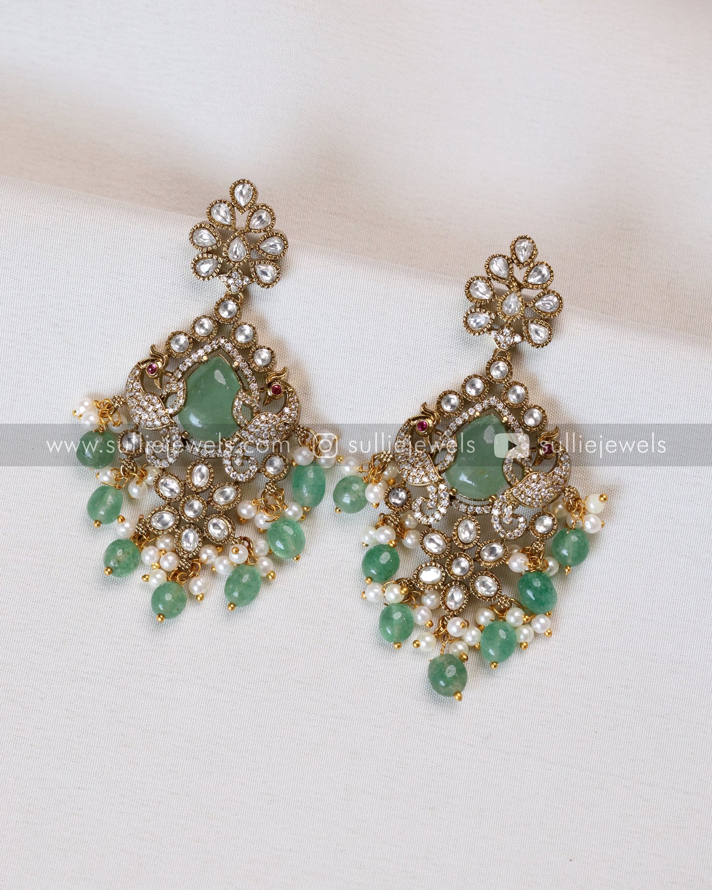 Mint Premium Stone Victorian Necklace with Earring - Mint Beads
