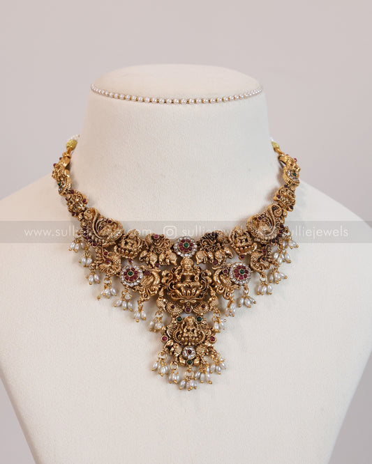 3646 - Sullie Basic Lakshmi Gold & Stone Pearl Necklace with Earring