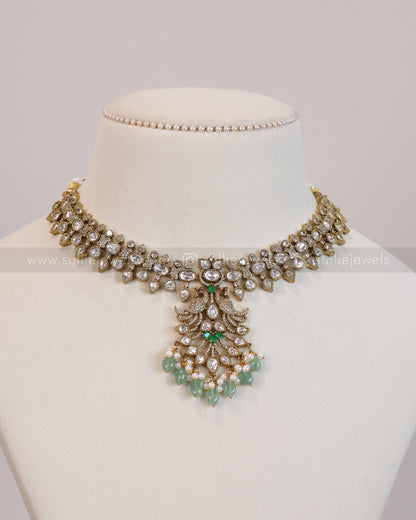 3637 - Mint Premium Victorian Stone Peacock Necklace with Earring