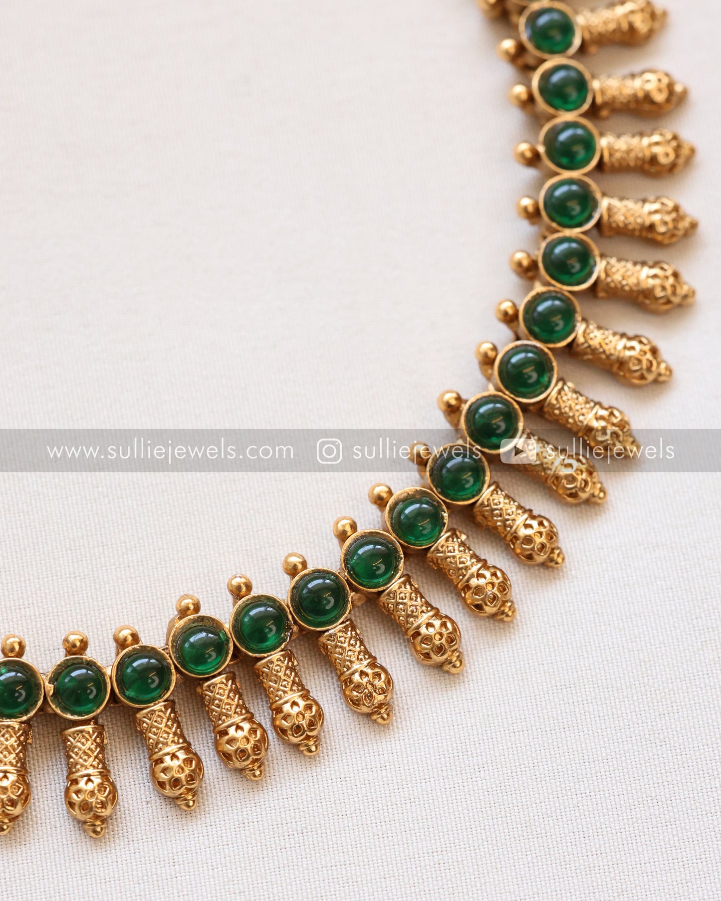 Green Stone Gold Necklace with Stud