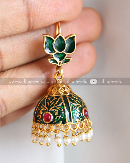 Green Lotus Meenakari Jhumka