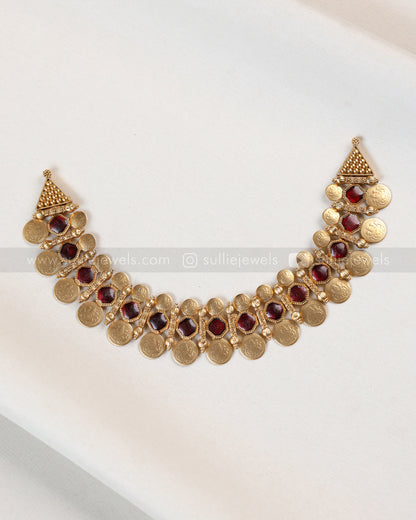 3841 - Sullie Basic - Red Stone Coin Necklace with Stud