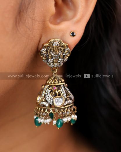 Victorian Kundan Nagas Necklace with Green Beads