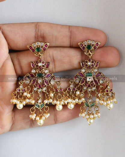 Kemp Chandbali Premium Earrings with Pearl Drops