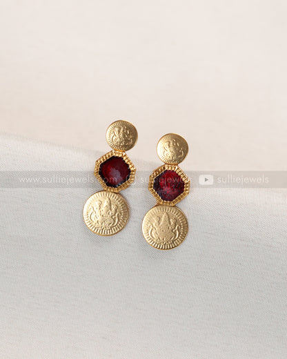 3841 - Sullie Basic - Red Stone Coin Necklace with Stud