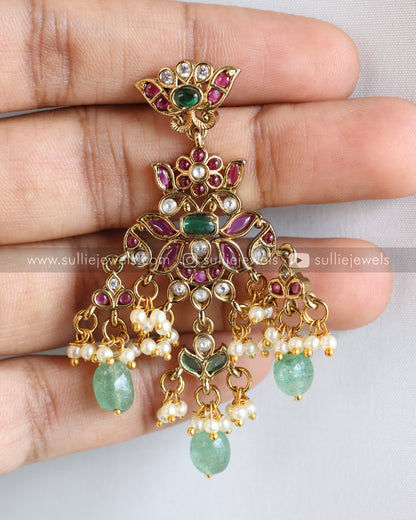Kemp Chandbali Premium Earrings with Mint Beads