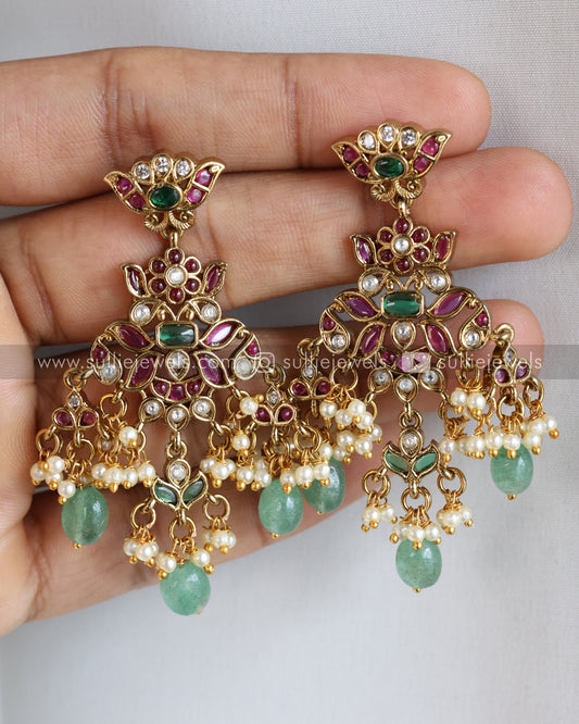 Kemp Chandbali Premium Earrings with Mint Beads