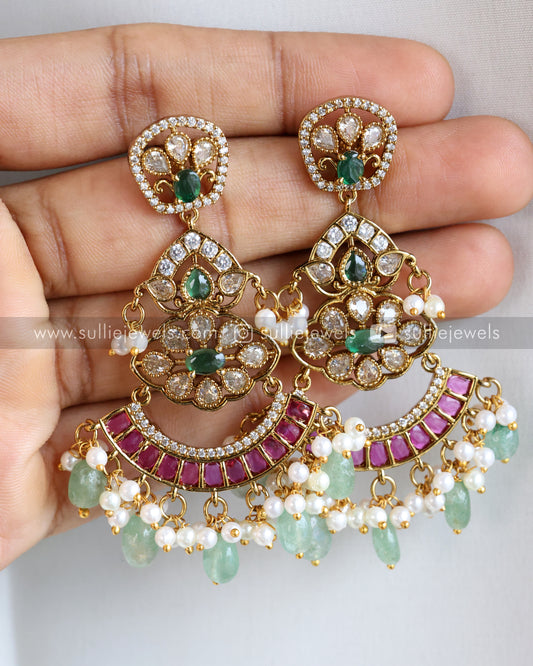 Premium Kemp Chandbali Earrings with Mint Beads