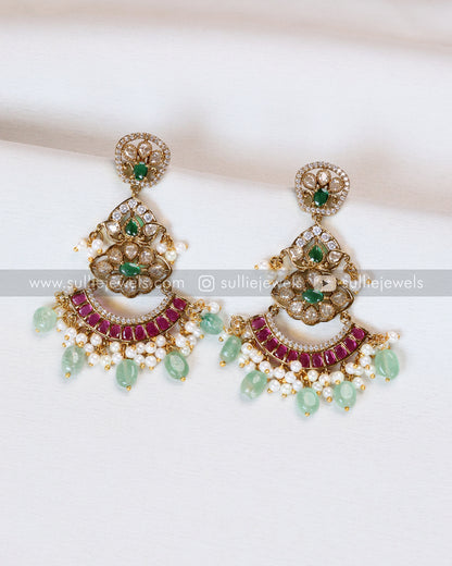Premium Kemp Chandbali Earrings with Mint Beads