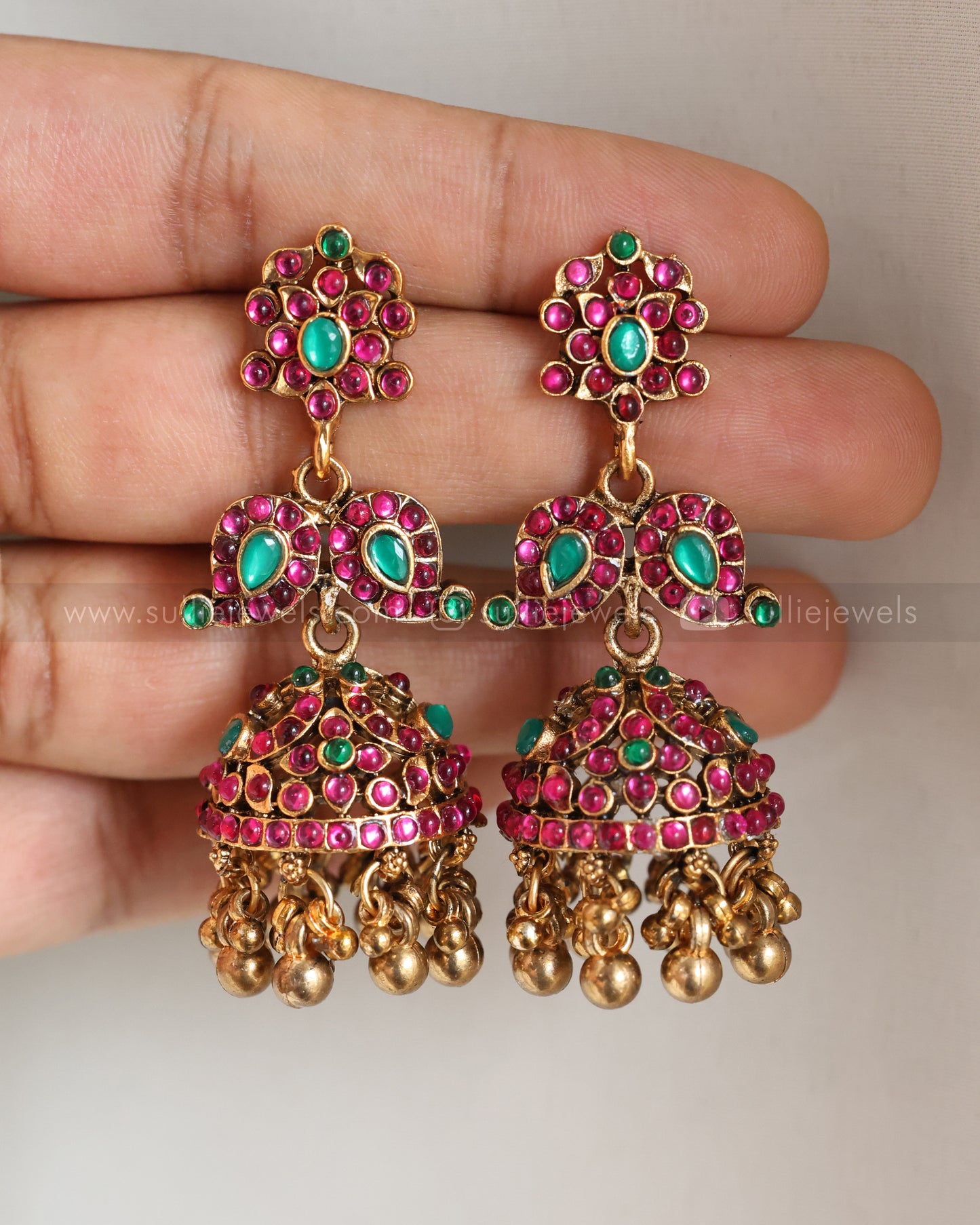 855 - Sullie Basic - Jadau Replica Pink & Green Blue Antique Bridal Combo ( 3 piece )