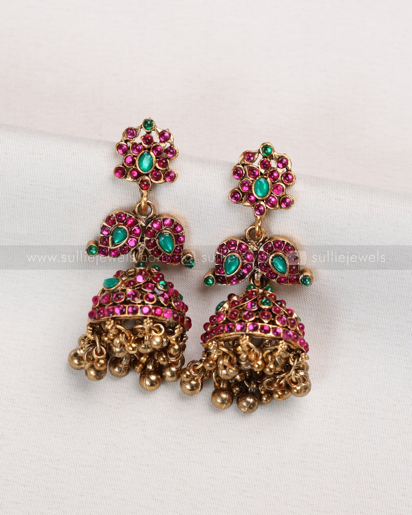 855 - Sullie Basic - Jadau Replica Pink & Green Blue Antique Bridal Combo ( 3 piece )