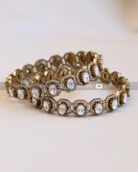 Moissanite Premium Victorian Stone Bangle - Set of 2