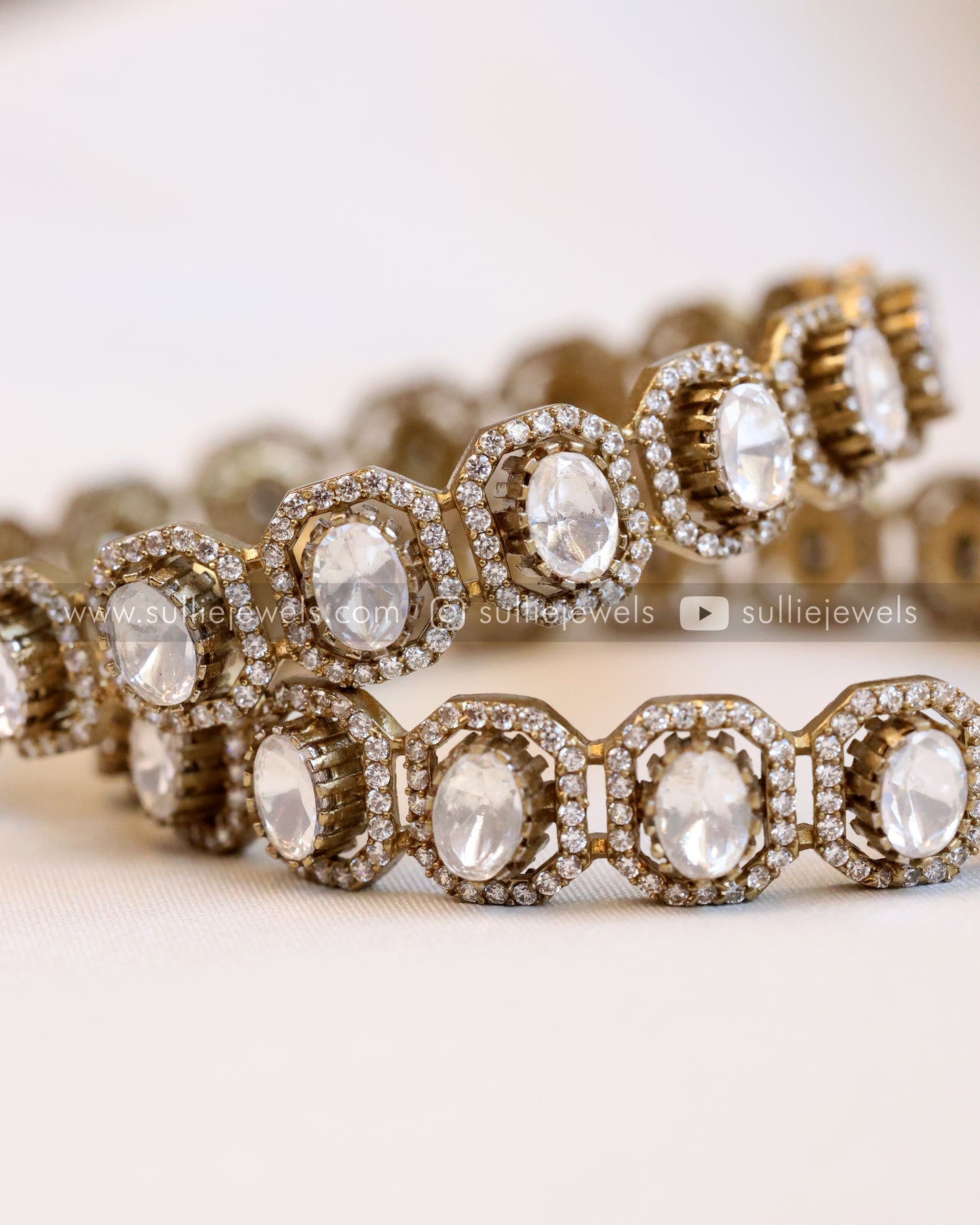 Moissanite Premium Victorian Stone Bangle - Set of 2