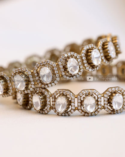 Moissanite Premium Victorian Stone Bangle - Set of 2