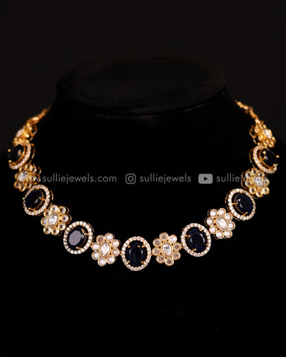 Premium Stone Necklace Set in Gold Finish
