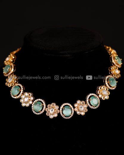 Premium Stone Necklace Set in Gold Finish