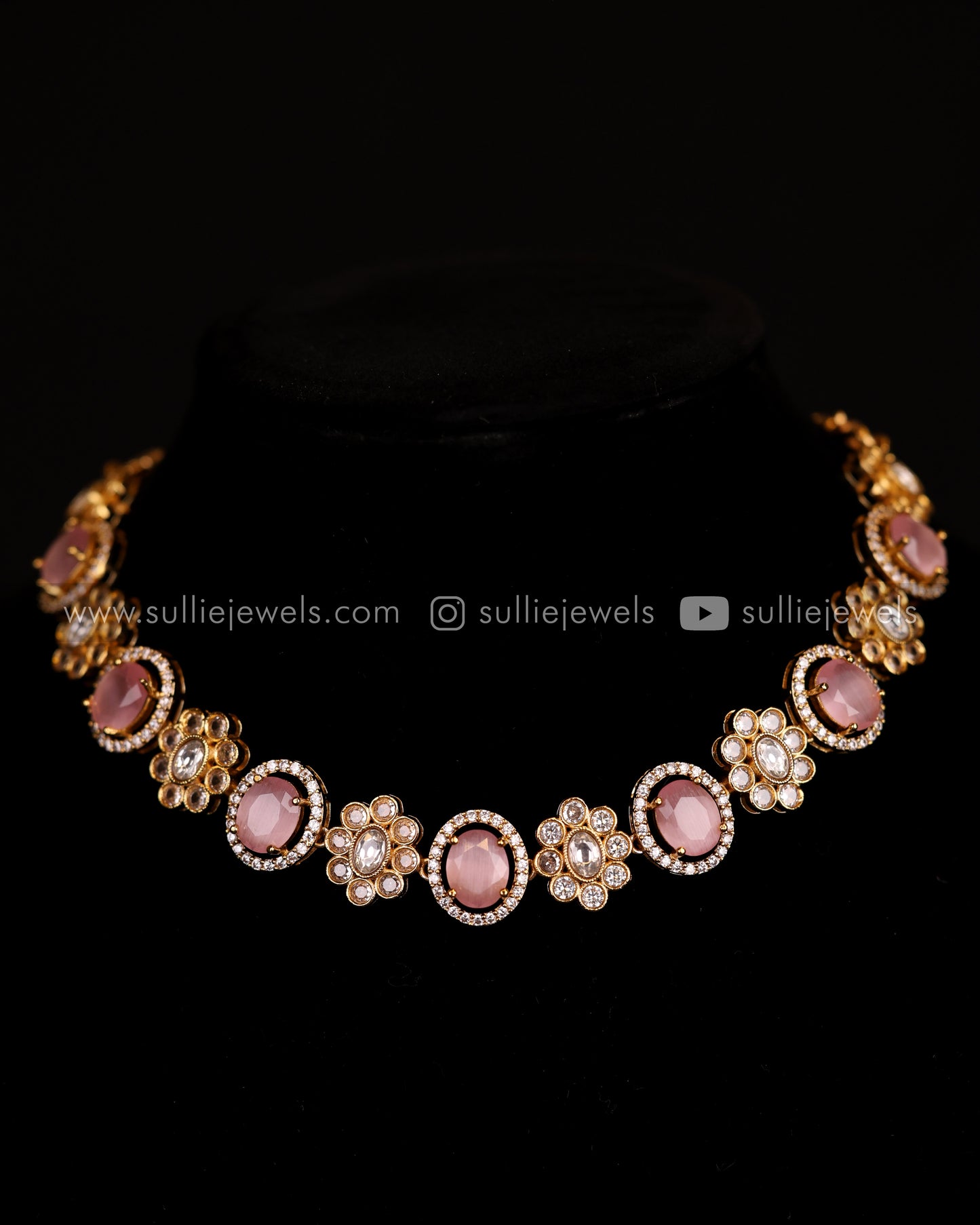 Premium Stone Necklace Set in Gold Finish