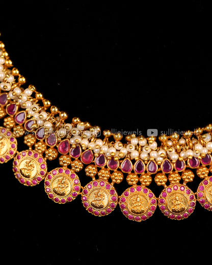 Premium Lakshmi Coin Guttapusalu Necklace with Jhumkas