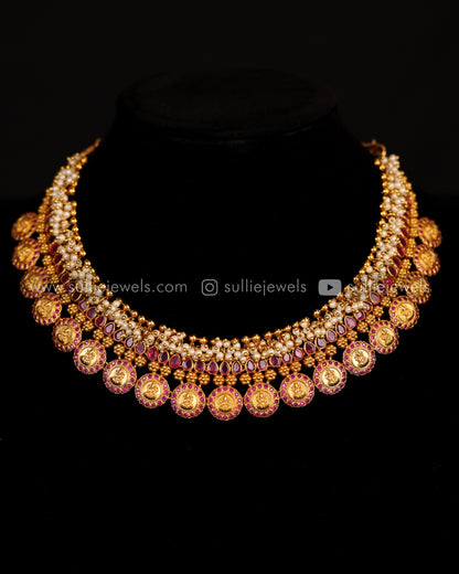 Premium Lakshmi Coin Guttapusalu Necklace with Jhumkas