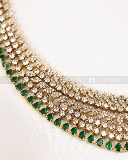 3833 - Green Premium Diamond Necklace with Earring