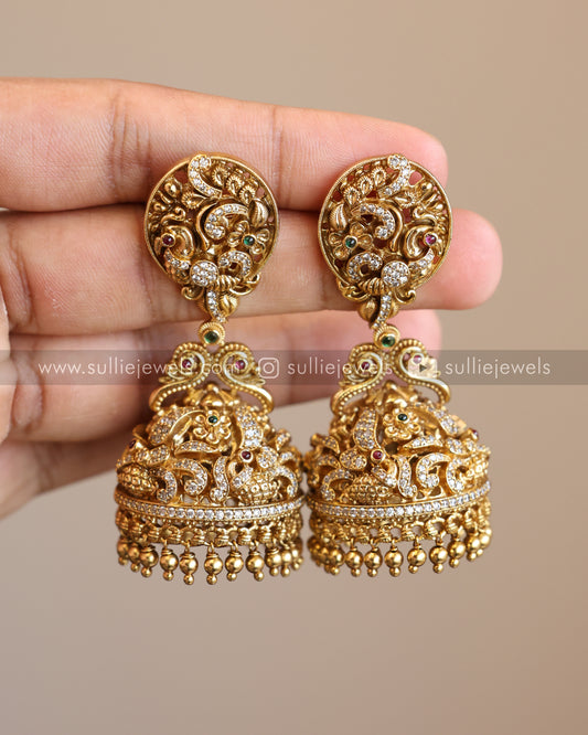 Premium AD Gold Peacock Jhumka