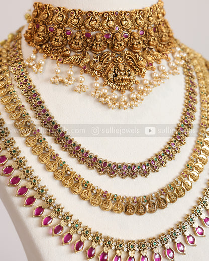 Gold & Ruby Palakka Coin Bridal Combo ( 6 Piece )