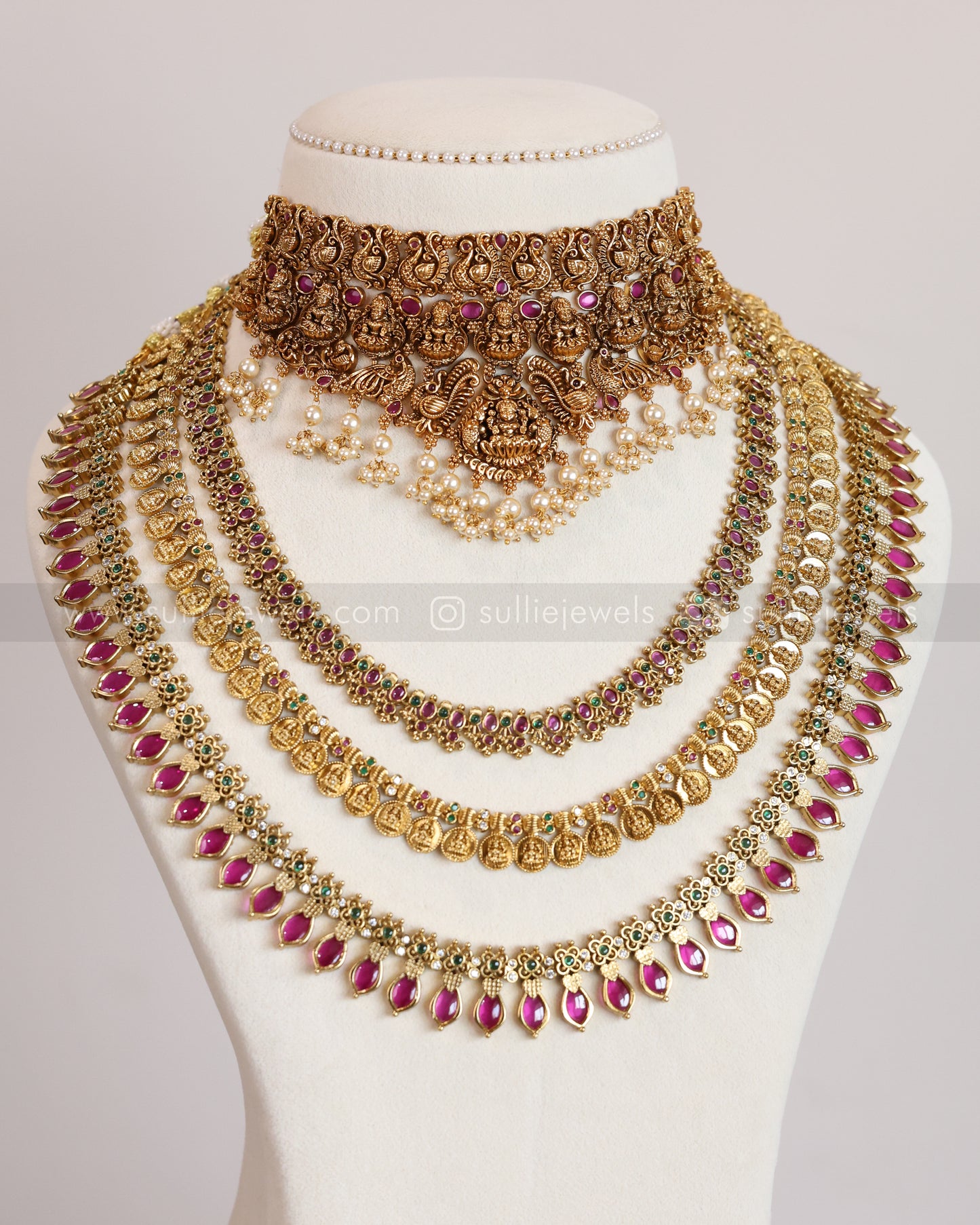 Gold & Ruby Palakka Coin Bridal Combo ( 6 Piece )