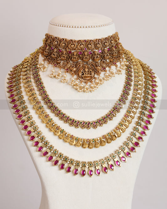 Gold & Ruby Palakka Coin Bridal Combo ( 6 Piece )