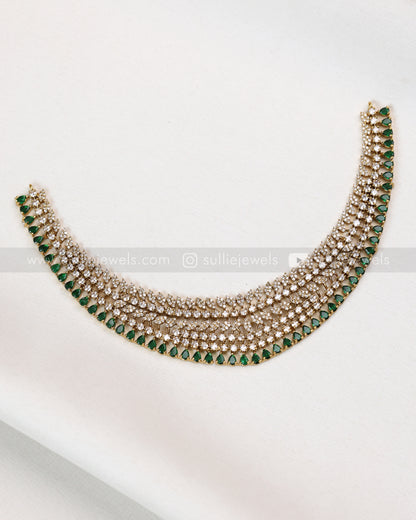 3833 - Green Premium Diamond Necklace with Earring