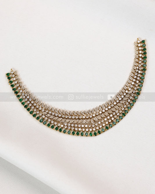 3833 - Green Premium Diamond Necklace with Earring