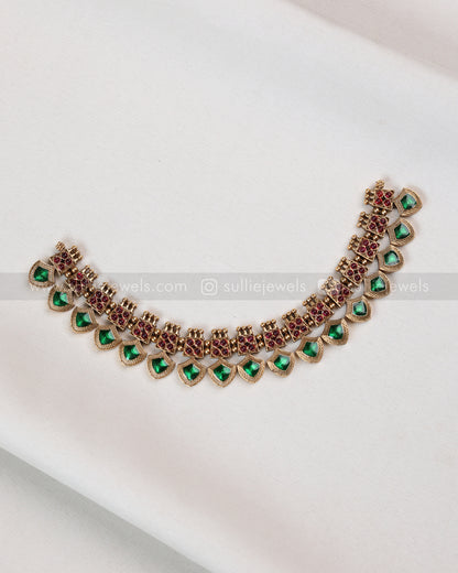 3827 - Red & Green Palakka Necklace with Stud